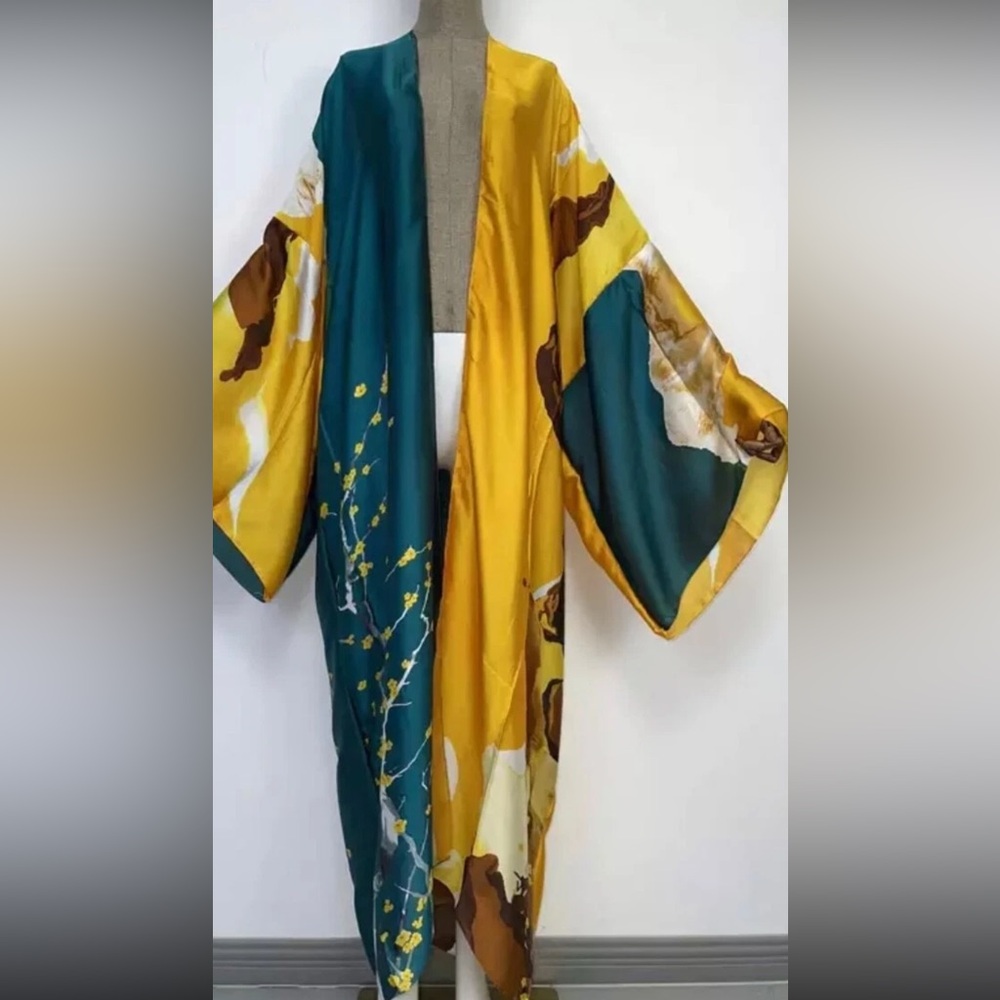 Silk Print Kimono Kaftan Cardigan / Dress – One Size